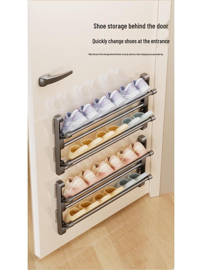 Wall-Mounted Foldable Slipper Rack: Non-Punch, Multi-Layer Shoe Storage for Bathroom Doors
