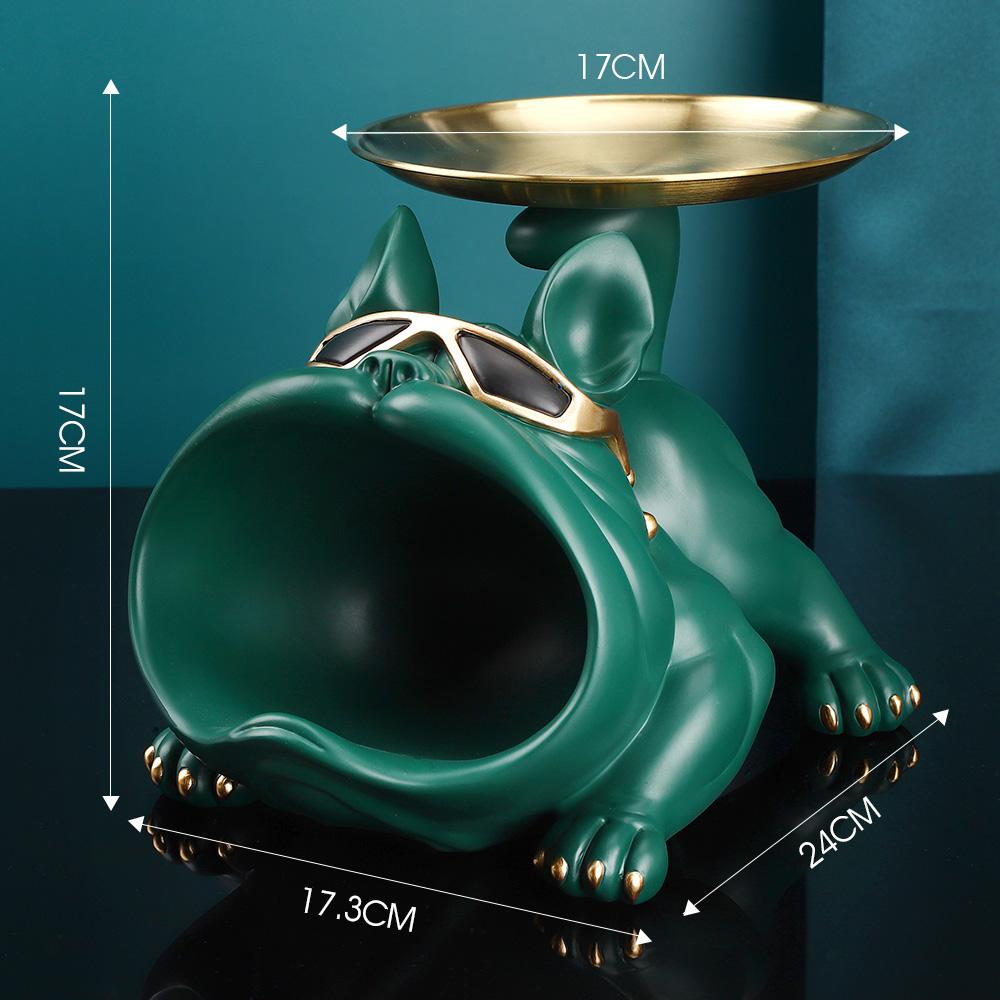

Декор Французский бульдог с большим ртом Коробка для хранения Настольное украшение Статуэтка собаки-дворецкого Дизайн поднос Животное Смоляная скульптура Декор комнаты зелёный