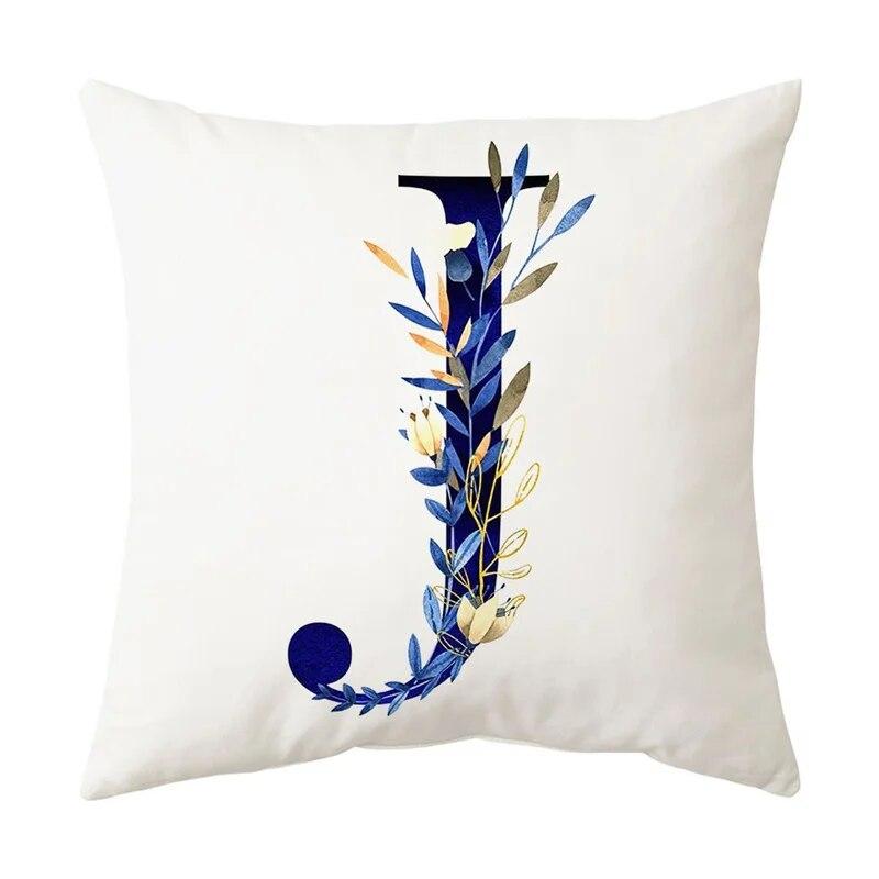 Blue Plant Alphabet Print Pattern Cushion Cover Home Living Room Sofa Decoration Square Throw Pillow Pillow Cover 45x45cm