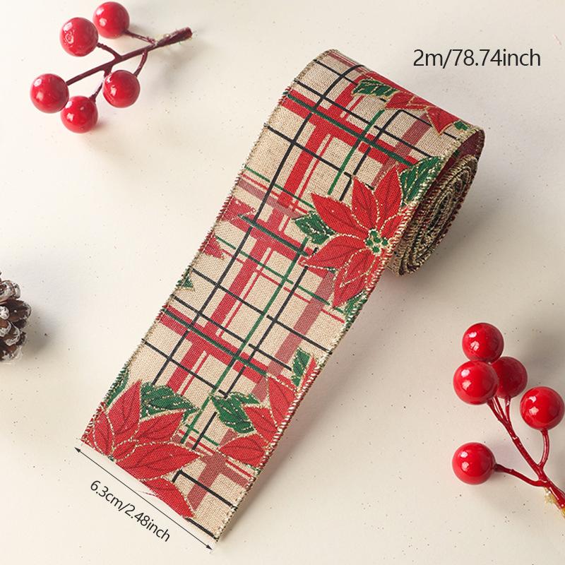2m Lmitation Linen Christmas Ribbon Decoration Red Black And White Plaid Bow Snowflake Ribbon Christmas Webbing DIY