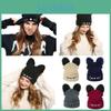 Cat Imitation Knitted Ears Womens Mink Hat Skullies Fur Pompom Hat Female Hat Cute Hat