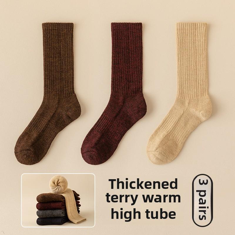 

3 пары мужских длинных высоких резиновых спортивных носков с защитой и толстым шерстяным кольцом, теплых и холодных шерстяных носков 3 Pairs