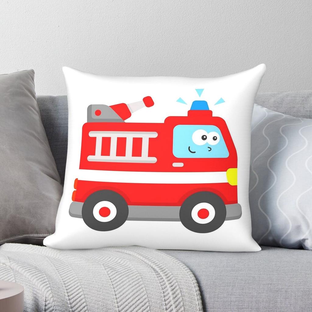 Fire Engine Firefighter Vehicle Square Pillowcase Polyester Linen Velvet Creative Zip Decor Pillow Case Home Cushion Case