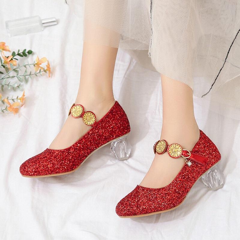 

Весна и лето новая обувь на высоком каблуке студенческая черная для детей среднего и старшего возраста для выступлений детская кожаная обувь женская повседневная для одноклассниц мягкая подошва 39 красный