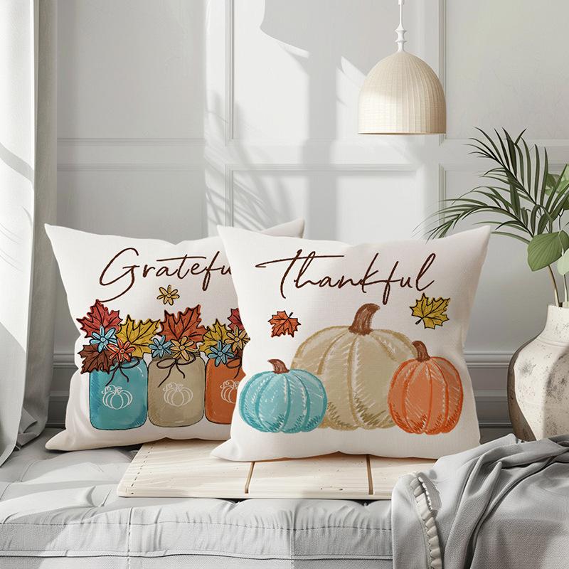 Pumpkin Pillow Cover Linen Single-sided Printed Plant Maple Leaf Living Room Sofa Decorative Cushion Cover Pillow