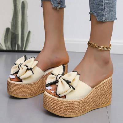 2025 Women Slippers Fashion Pee Toe Summer Footwear Luxury Butterfly-knot High Heels Slides Platform Wedges Ladies Shoes Round