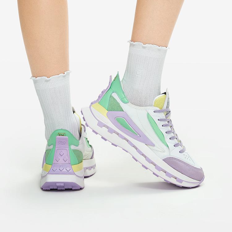 Fila Faux Suede Fabric Leather Fashion Pioneer Sports Comfortable Low-Top Lifestyle Casual Shoes Women Sneaker White Mallow-Purple F12W233113FWP
