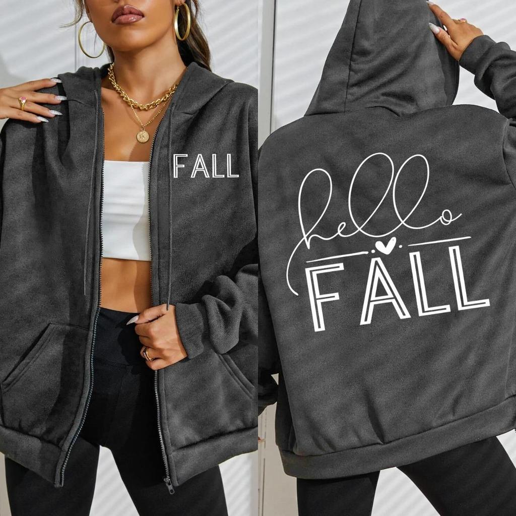 Fall Love Art Word Design Pattern Women Zipper Hoody Fashion Street Streetwear Loose Hoodies Fleece Soft Clothing Woman