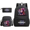 Cartoon Print School Backpack Set Teens Shoulder Bag Pencil Case Bookbag Oxford Fabric Ergonomic Straps