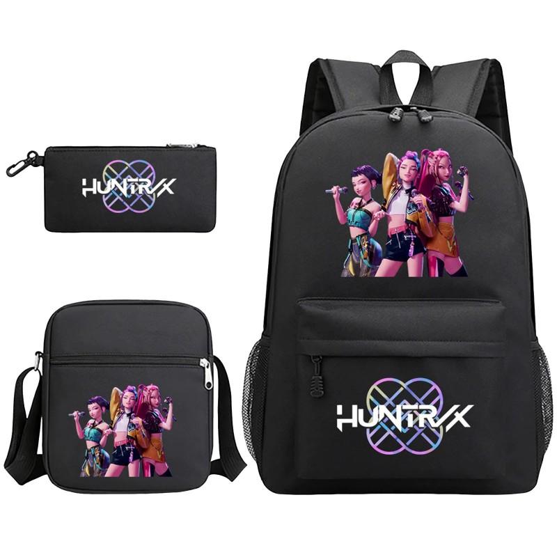 Cartoon Print School Backpack Set Teens Shoulder Bag Pencil Case Bookbag Oxford Fabric Ergonomic Straps