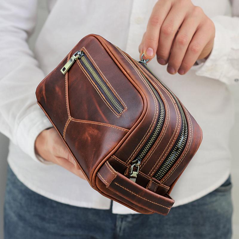 CONTACT'S Taštička na kosmetiku z pravé kůže ve vintage stylu pro muže, kosmetická taštička, cestovní taštička, pánská toaletní taštička, taštička na mytí