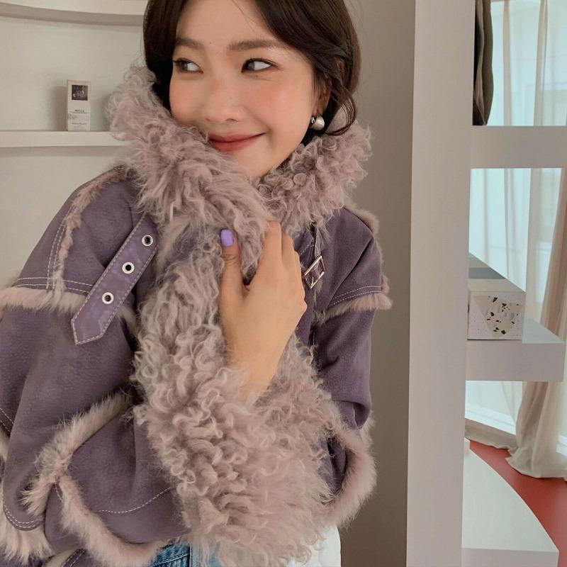 2024 New Rabbit Fur Fur Coat Female Short Lamb Hair Collar Fur Biker Jacket Fall and Winter Genuine Fur High Quality Coat