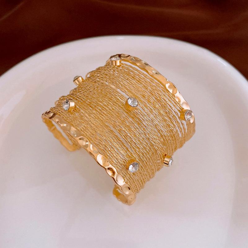 Exaggerated heavy industry metal feeling diamond-encrusted multi-layer open bracelet arm ring personalized jewelry