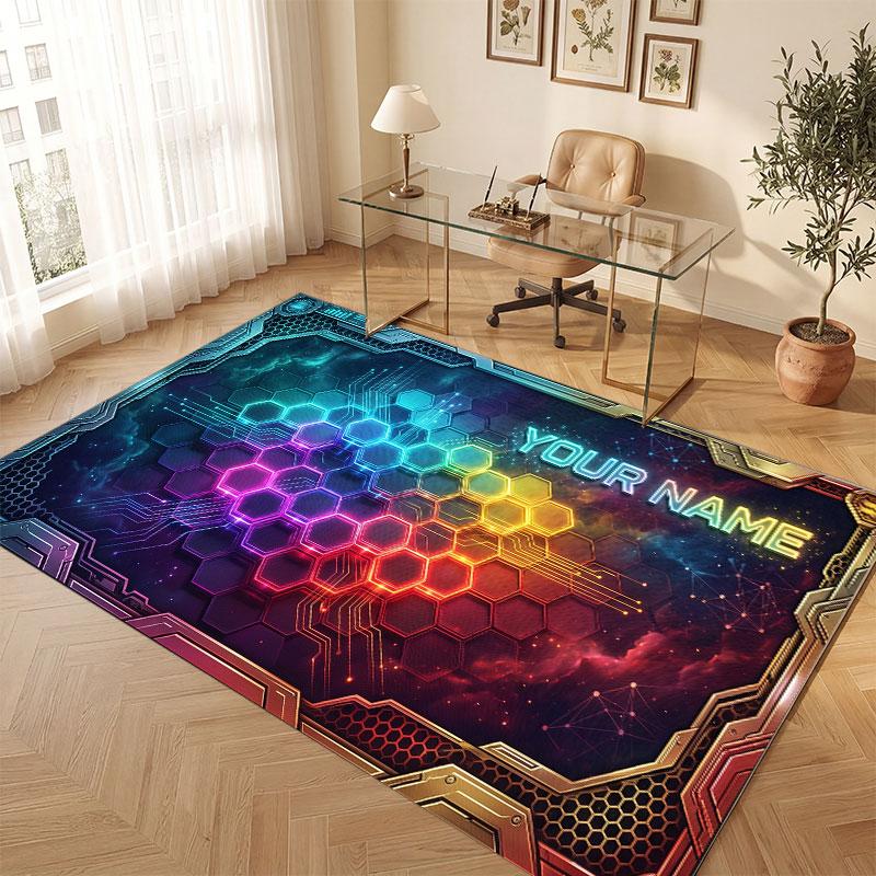 Abstract Geometric Theme Crystal Velvet Floor Rug Personalized Custom Name Text Warm Carpet Home Decoration