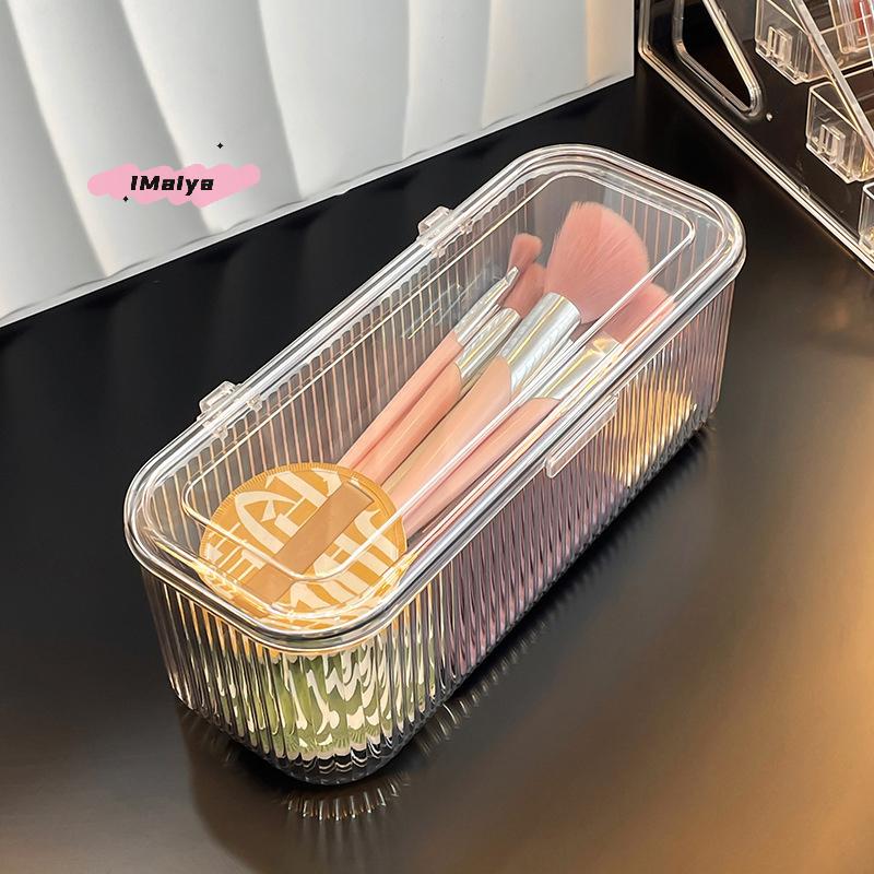 Multifunctional Cosmetic Storage Box Egg Holder with Dustproof Lid Makeup Brush & Lipstick Organizer for Vanity Desk Bathroom