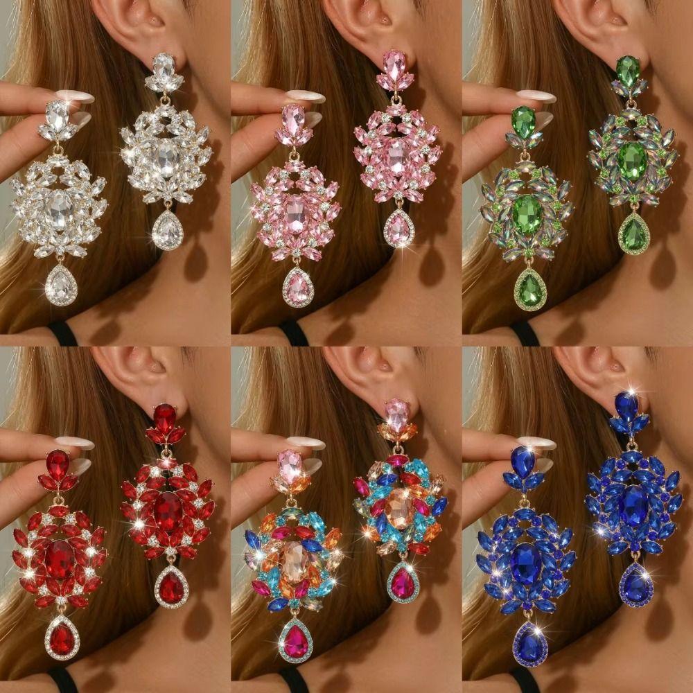 Crystal Floral Shaped Earrings Jewelry Modern Style Earrings Popular Popular Style Earrings Bride