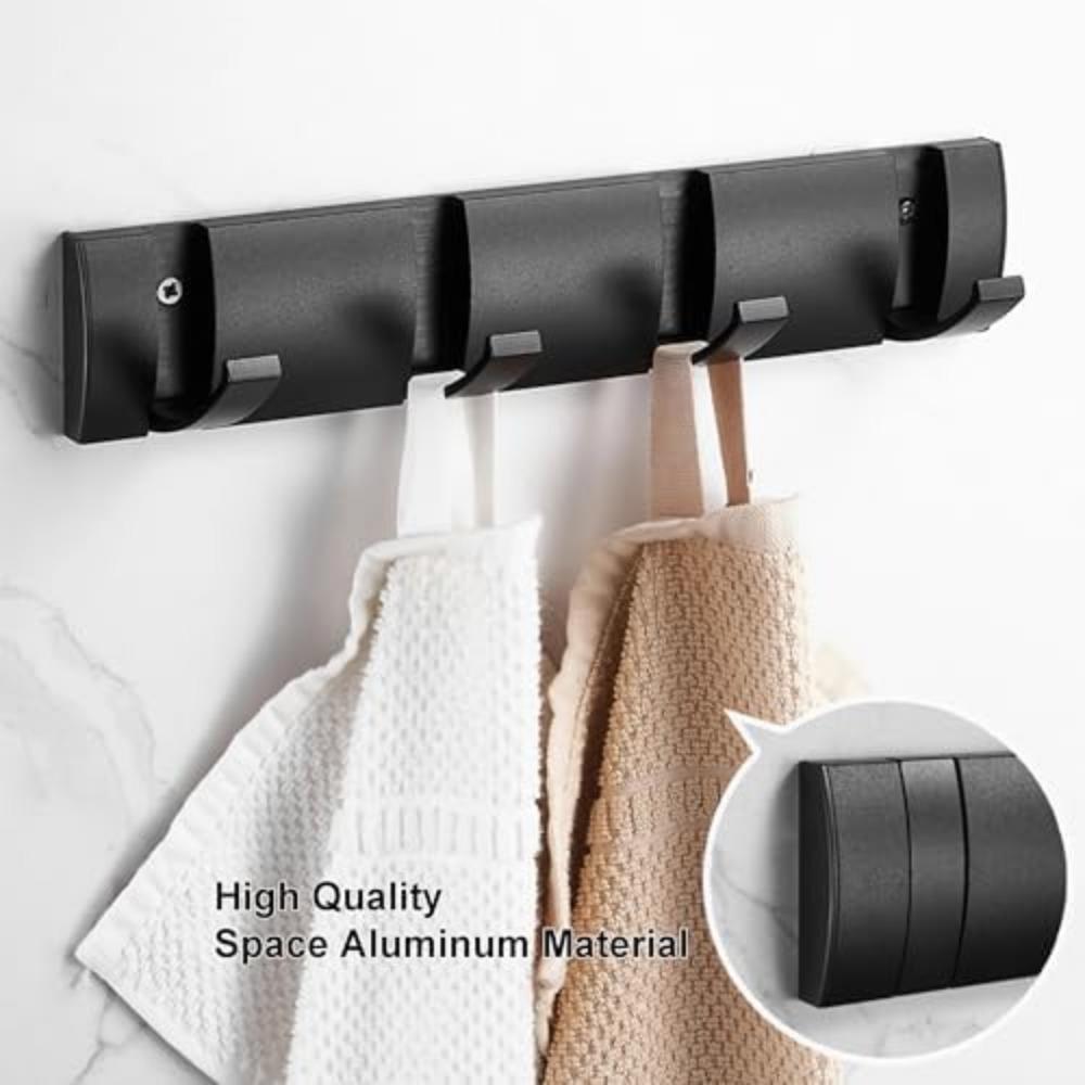 Coat Hooks Wall Mounted with 4 Hooks, Black Heavy Duty Coat Rack for Wall, Material, Folding Metal Wall Hooks for Hanging Towel