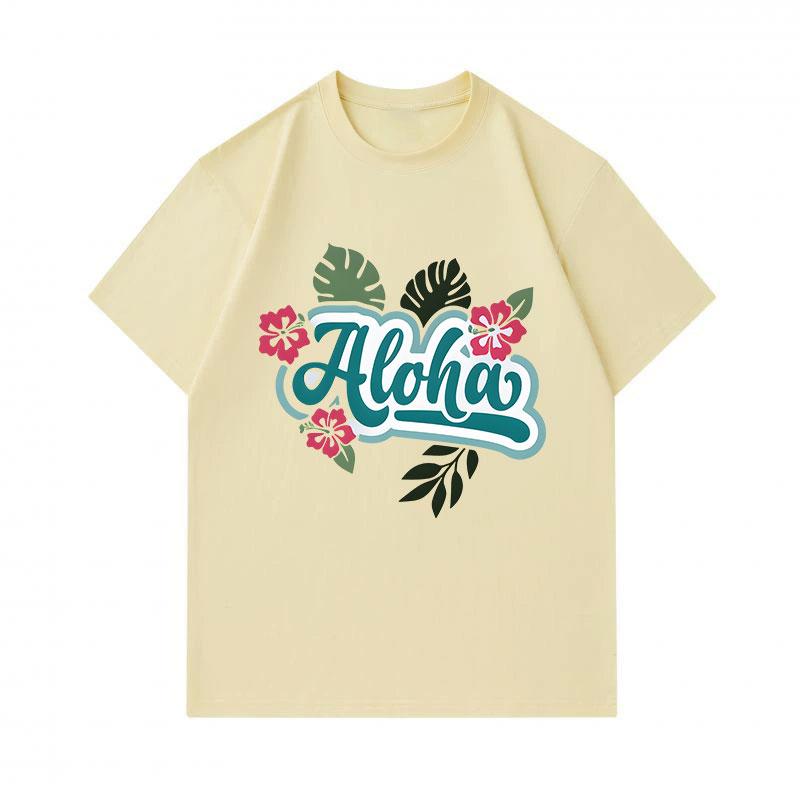 Men's 100% Cotton Crew Neck Short Sleeve T-Shirt, Casual Aloha Hibiscus Monstera Floral Print Summer Loose Tee for Daily Tropical Hawaiian Style Wear