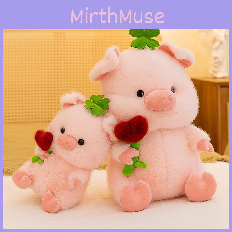 Four Leaves Clover Pig Hugging Heart Shaped Rose Doll Plush Toy Gift Animal