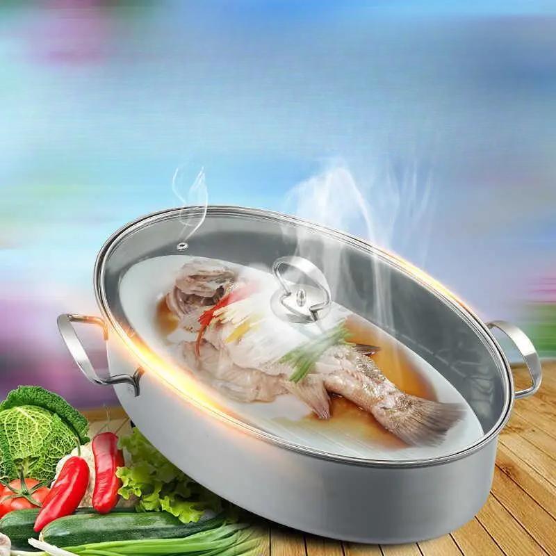 New Oval Shape 410 Stainless Steel Fish Steamer Electric And Induction Cooker Compatible For Home And Commercial Kitchens