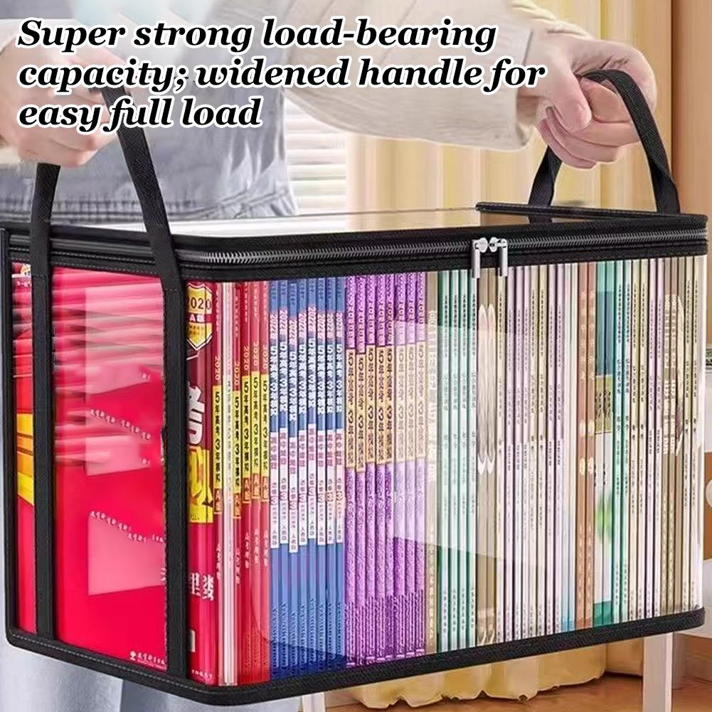 Transparent PVC Storage Box with Handle Large Capacity Organizer for Books Magazines,Toys Dustproof Waterproof Storage Bin