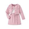 Modieuze Geruite Set voor Meisjes voor de Herfst: Kinderen Cardigan Jas met Lange Mouwen + Tanktop + Rok Set