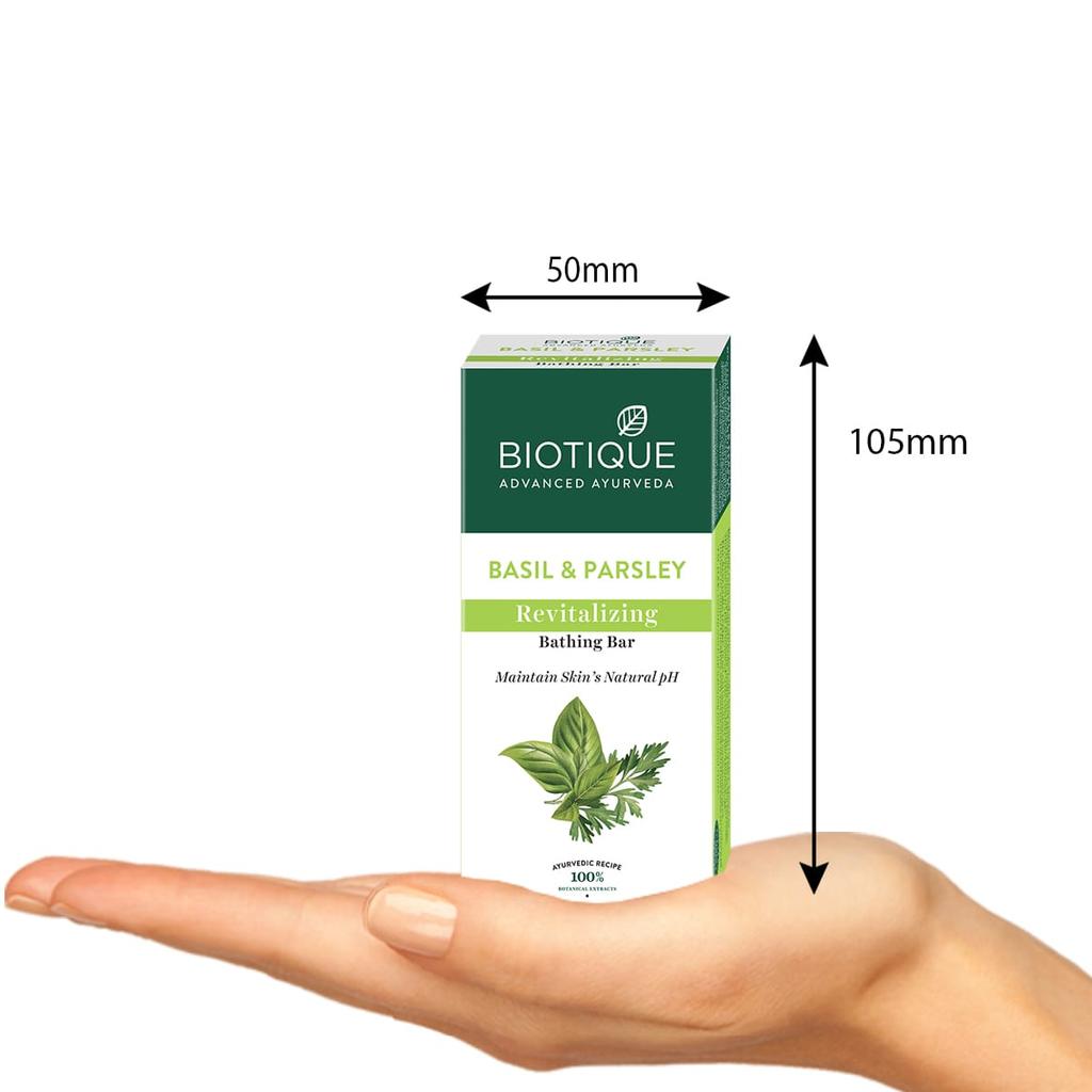 Biotique Basil Parsley Ayurvedic Soap Bar 150g | pH Balanced Skin Revitalization | 100% Botanical Extracts | All Skin Types