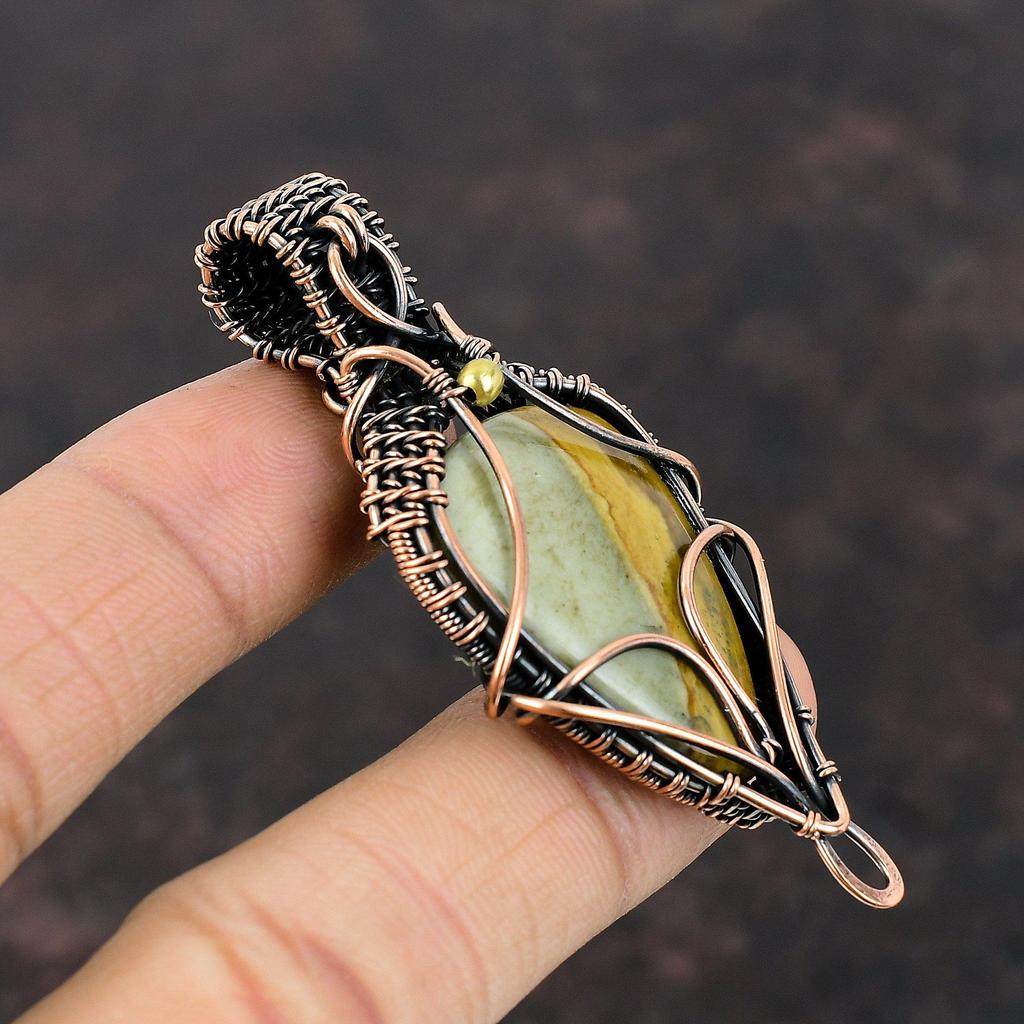 Polychrome Jasper Pendant Copper Wire Wrapped Pendant Handmade Copper Jewelry Dainty Gemstone Pendant Gift For Her Polychrome Jasper Jewelry