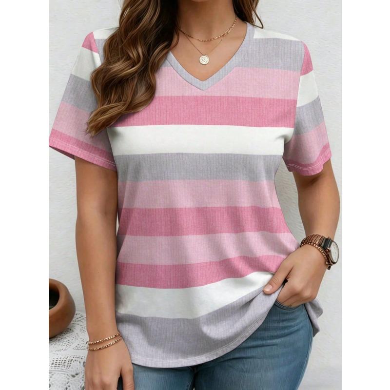 QICED Women's Fashion Casual V-Neck Short Sleeve Blouses & Shirts
