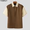 INCERUN Oversized Men Lapel Neck Patchwork Buttons Casual Shirts