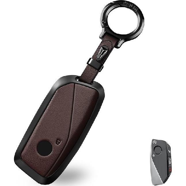 OLLEN Metal Key Fob Cover, Fit For BMW 2024 2025 2026 New 5/7 Series 740I 760I X1 X2 X3 X5 X6 X7 XM I5 I7 IX IX3 Etc, Full Protection Key Case With