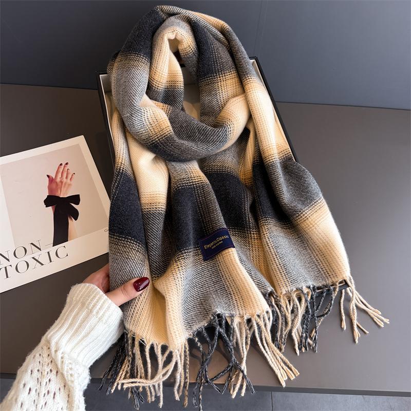Luxury Plaid Scarf Winter Warm Cashmere Women Long Pashmina Foulard Female Scarves Lady Tassel Shawl Wraps  Design New