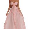 In Stock European and American Cross-border Hot Style Backless Sheer Chiffon Tie Ruffle Women's Sexy Strapless Ruffled Long Dress