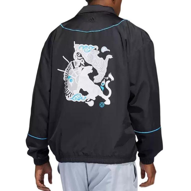 adidas Yot Trae Jacket Printing Pattern lapel Sports Black Men s HB5472 XL