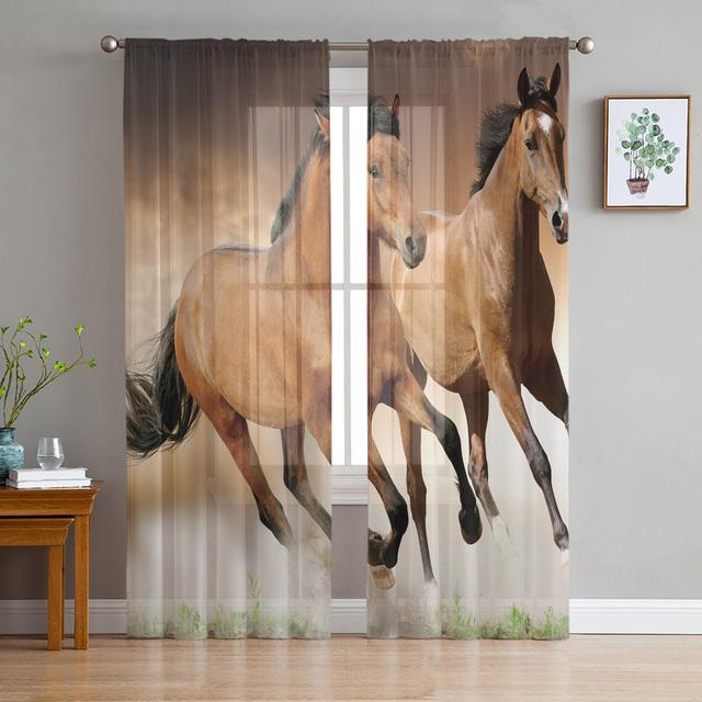 Animal Horse Snow Scene Tulle Voile Curtains For Bedroom Window Curtain For Living Room Sheer Curtains Blinds Organza Drapes