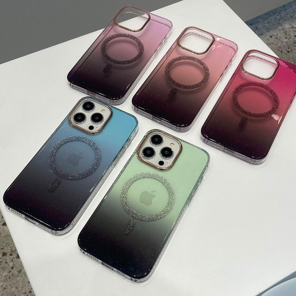 Glitter Powder Suitable for Apple 16 Gradient Magnetic Charging Mobile Phone Case Creative IPhone 15 Fall 14 ProMax Protection Case