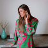 Women's  Fall New Elegant Floral Printed V-neck Lantern Sleeve Long Maxi Dress for Leisure