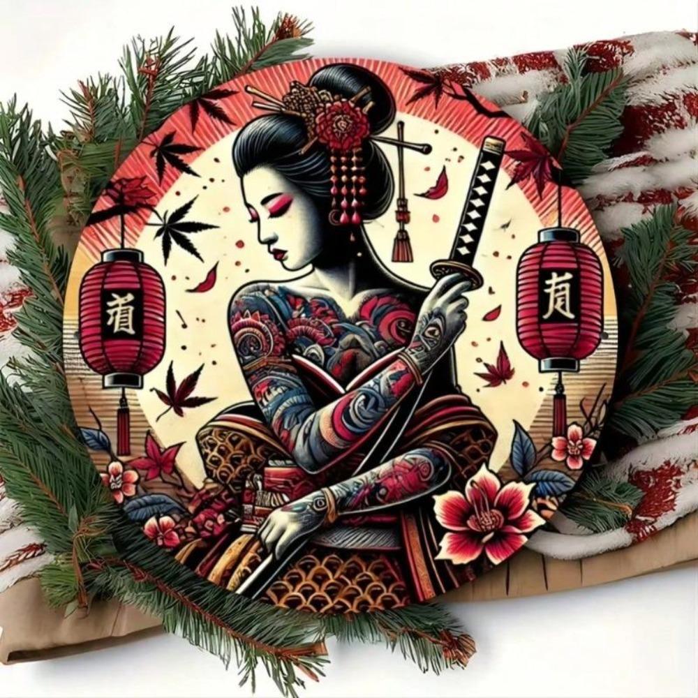 Metal Wall Art Geisha Samurai Sign Aluminum Home Bar Decor