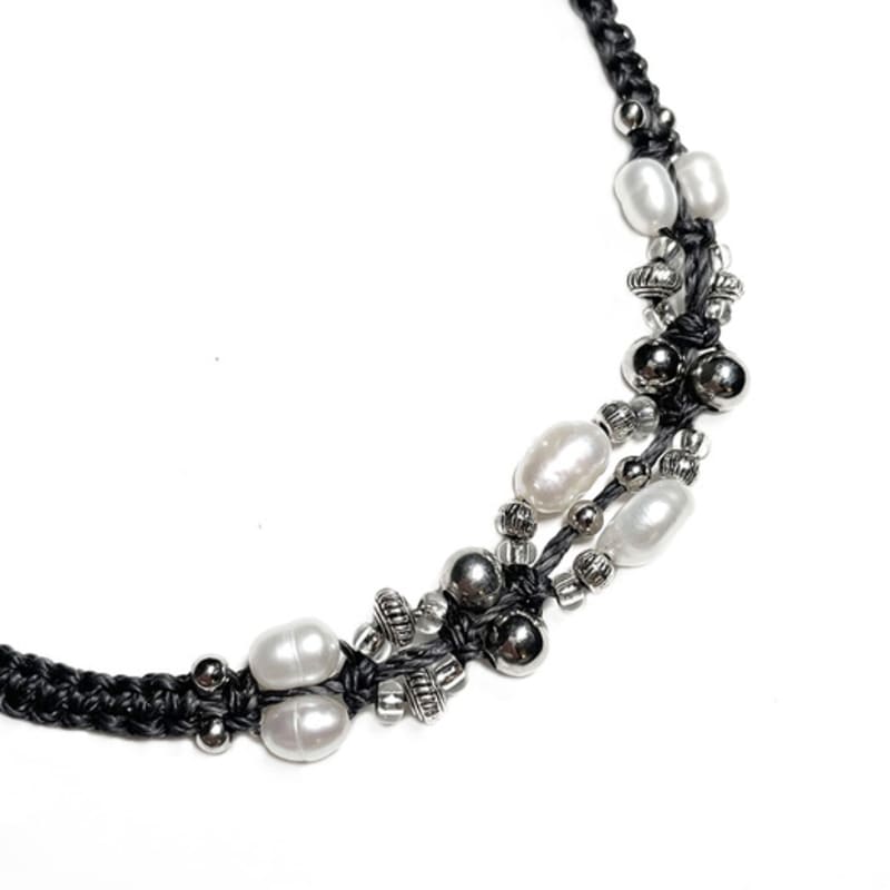 Dazzling Club MACRAME PEARL BRACELET (Gray)