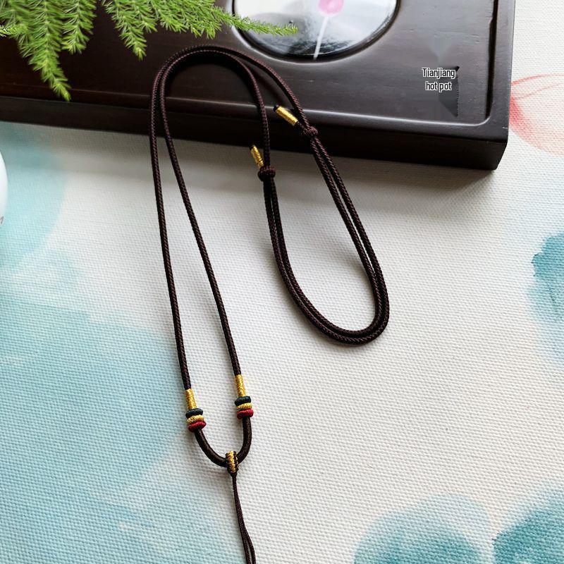 

Плетеное вручную ожерелье из жадеита с пряжкой мира и янтарной подвеской, регулируемый шнур 2 м для мужчин и женщин.