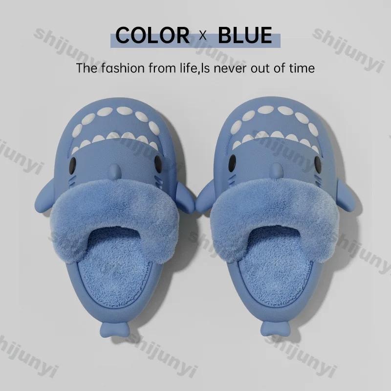 Módní dámské žraločí bavlněné pantofle Zimní voděodolné vnitřní protiskluzové pantofle Plyšové teplé párové Silná podrážka Odnímatelné žraločí žabky
