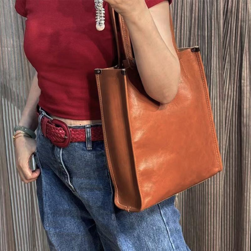 Taška přes rameno z lícové kůže, Retro texturovaná dojížděcí taška, Niche casual dámská taška, Podpažní taška