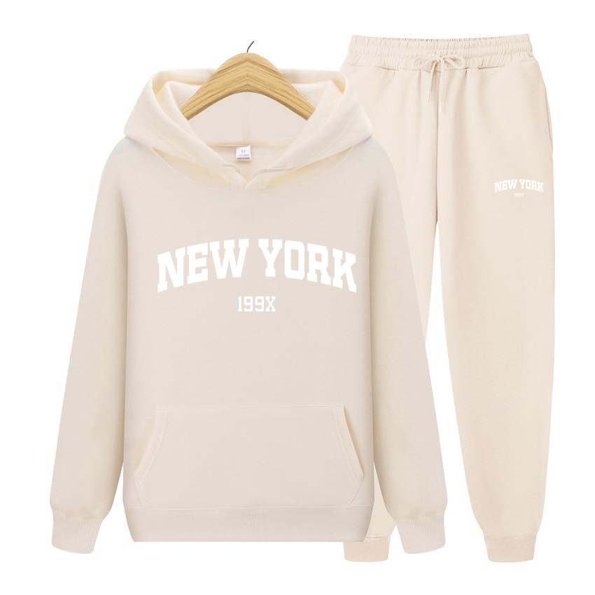 Trainingsanzug 2-teiliges Set 199X New York Print Sweatshirt Hoodies Sweatshirt + Hosenanzug Hoodie Sportbekleidung Jogging Herren-Sets