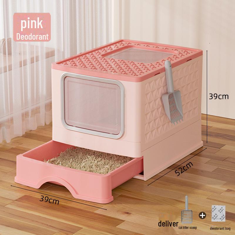 New Large Enclosed Folding Cat Litter Box with UV Sterilization and Deodorization