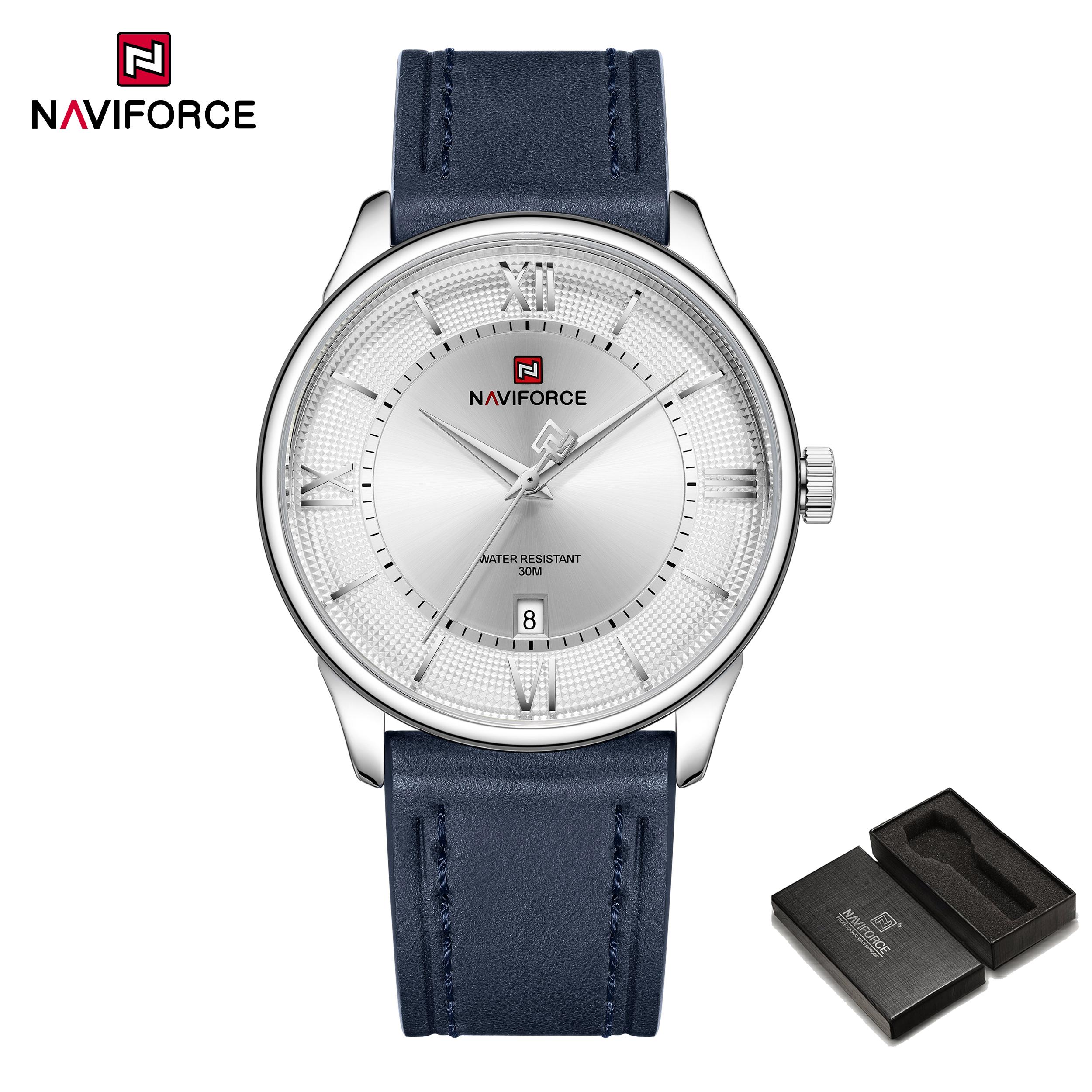 

NAVIFORCE Original Men Simple Quartz Watch Genuine Leather Strap 30m Waterproof Calendar Daily Casual Men Watch Gift NF9272L серебряный