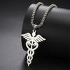 My Shape Caduceus Pendent Necklaces for Women Men Medical Snake Scepter Wings Nurse Doctor Medical Stainless Steel Jewelry Gifts