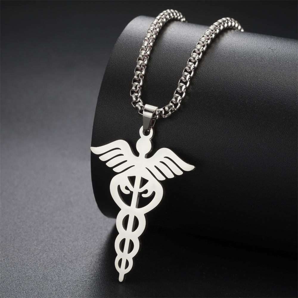 My Shape Caduceus Drop Earrings Medical Snake Scepter Wings Stainless Steel Pendents Necklace Nurse Doctor Medical Jewelry Gifts