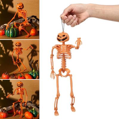 Props Haunted House Decoration Halloween Human Skeleton Body Figurine Bone Model Pumpkin Skull