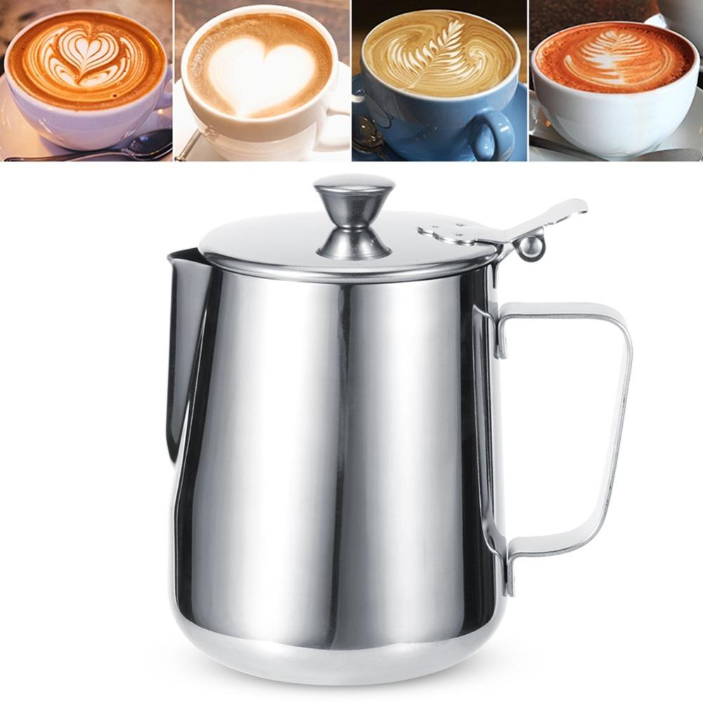 With Lid Milk Frothing Pitcher Thicken Design Coffee Pitcher Steaming Jug Steaming Jug  Home Coffee 600ml