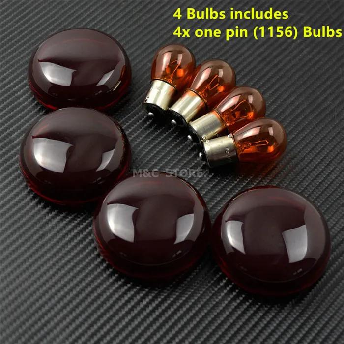 4pcs Turn Signal Light Indicator Lens Cover With Light Bulb For Harley Touring Road King Sportster XL 883 Dyna Softail Heritage
